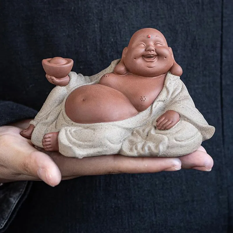 Mythstone Laughing Buddha Ingots Attract Wealth Purple Clay Maitreya Statue Decoration - Image 12