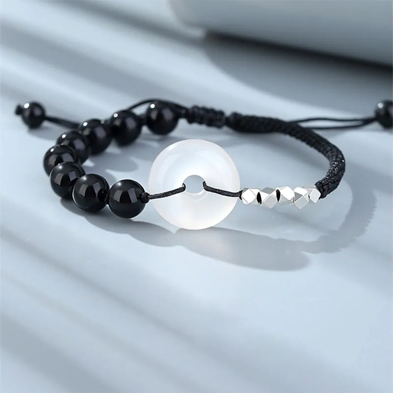 Mythstone 925 Sterling Silver Black Obsidian Agate Peace Buckle Strength Bracelet - Image 9