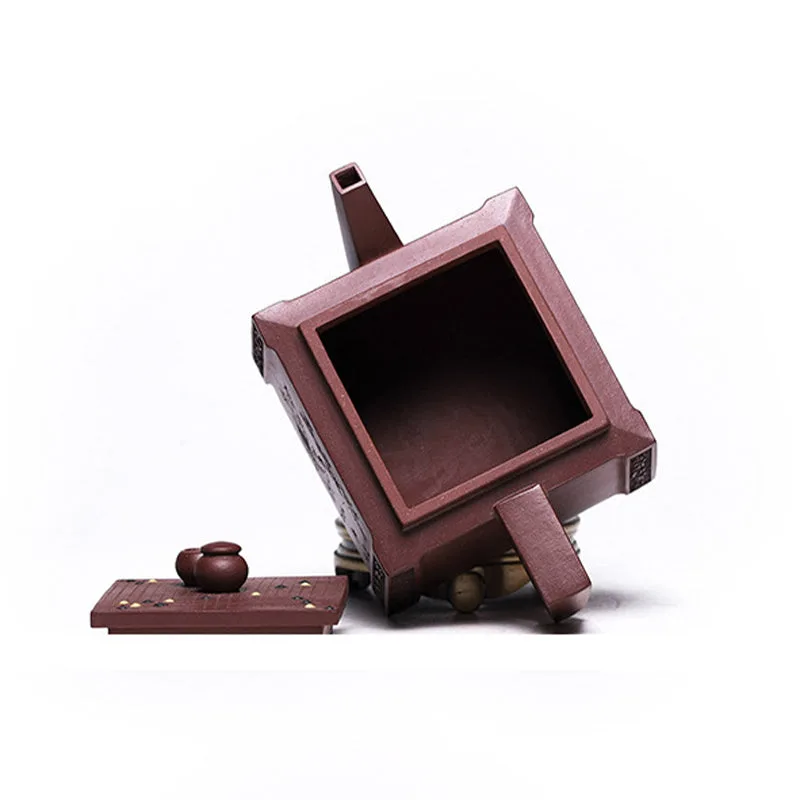 Mythstone Yixing All Handmade Gomoku Playing Chess Purple Clay Kung Fu Square Teapot 280ml - Image 23