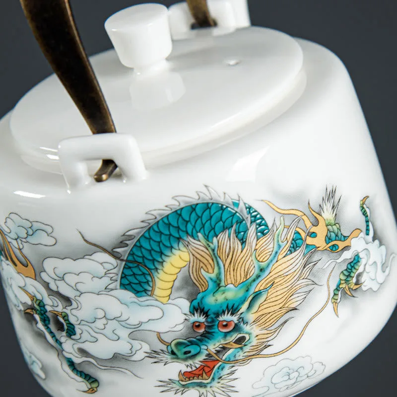 Mythstone Vintage Dragon Mountain Fisherman Landscape White Porcelain Ceramic Kung Fu Teapot - Image 8