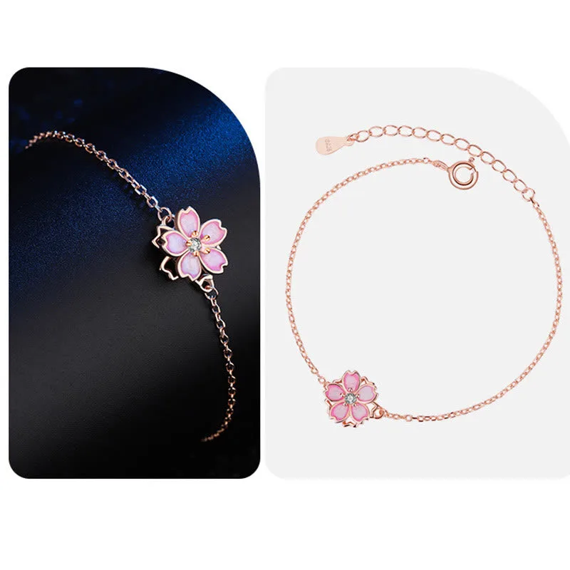 Mythstone 925 Sterling Silver Cherry Blossom Blessing Chain Bracelet Rotatable Ring - Image 12