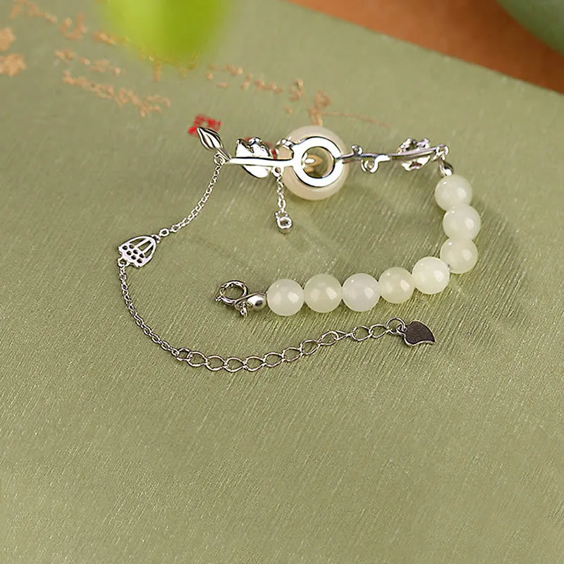 Mythstone 925 Sterling Silver Hetian Jade Peace Buckle Lotus Luck Chain Bracelet - Image 10