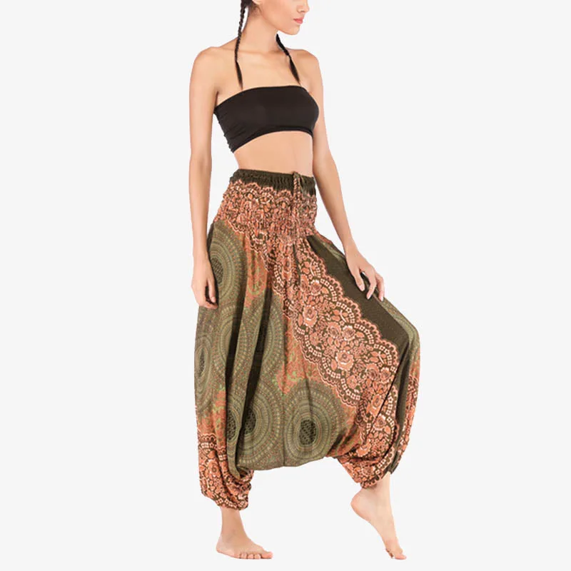 Mythstone Two Style Wear Round Geometric Pattern Loose Smocked Harem Trousers Jumpsuit High Waist Women's Yoga Pants - Image 42