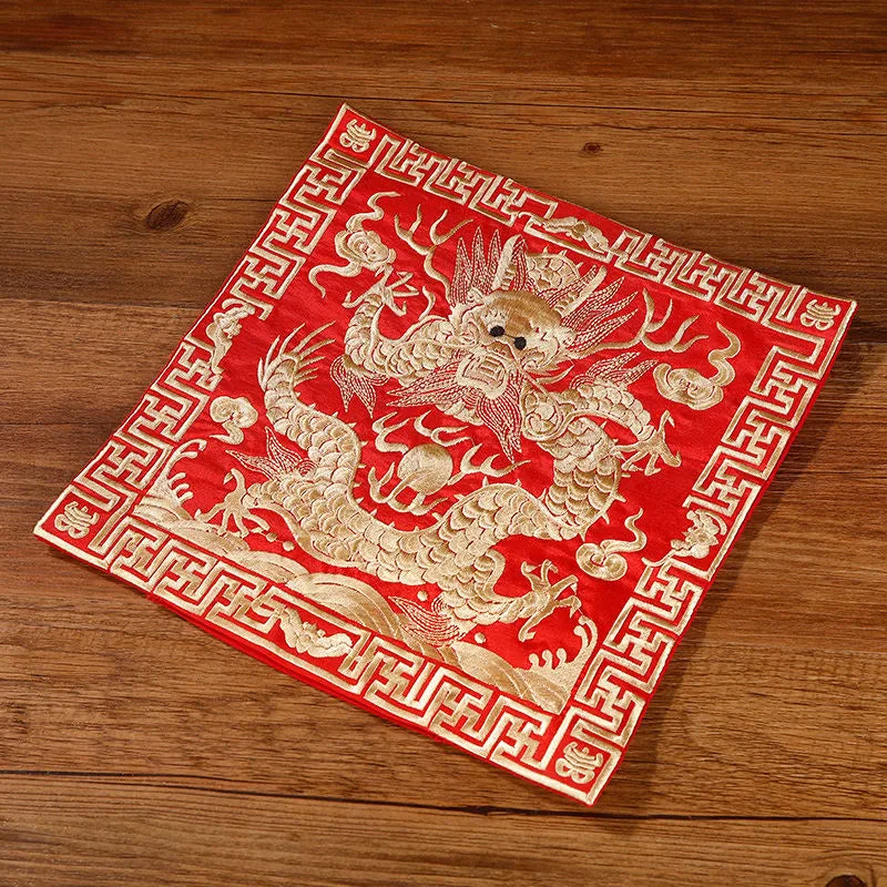 Mythstone Crane Phoenix Dragon Kirin Embroidered Cup Mat Pad Tea Cup Coaster Square Kung Fu Tea Mat - Image 23