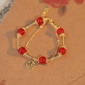 Mythstone Red Agate Fu Character Charm Self-acceptance Bracelet