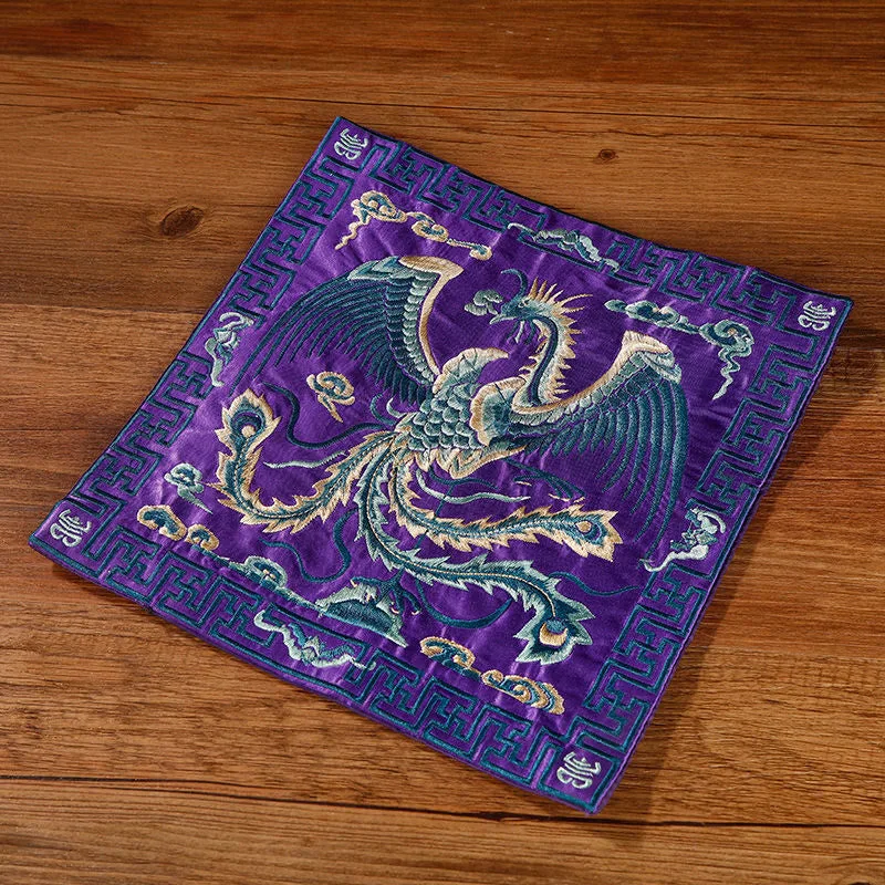 Mythstone Crane Phoenix Dragon Kirin Embroidered Cup Mat Pad Tea Cup Coaster Square Kung Fu Tea Mat - Image 18