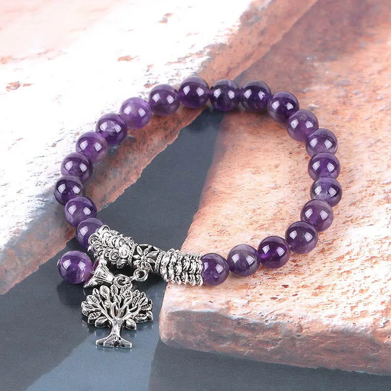 Mythstone Natural Gemstone Tree of Life Lucky Charm Stretch Bracelet - Image 3