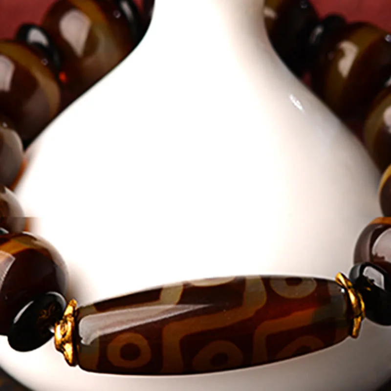 MythStone Tibetan Natural Nine-Eye Dzi Bead Agate Wealth Blessings Bracelet - Image 9