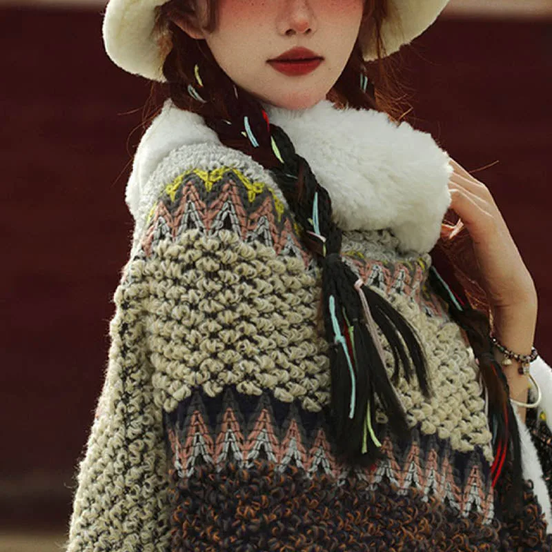 Mythstone Tibetan Multicolored Striped Shawl Winter Cozy Travel Scarf Wrap - Image 5