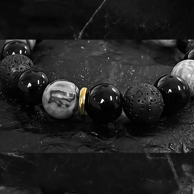 MythStone Black Obsidian Lava Rock Stone Yin Yang Strength Bracelet - Image 6