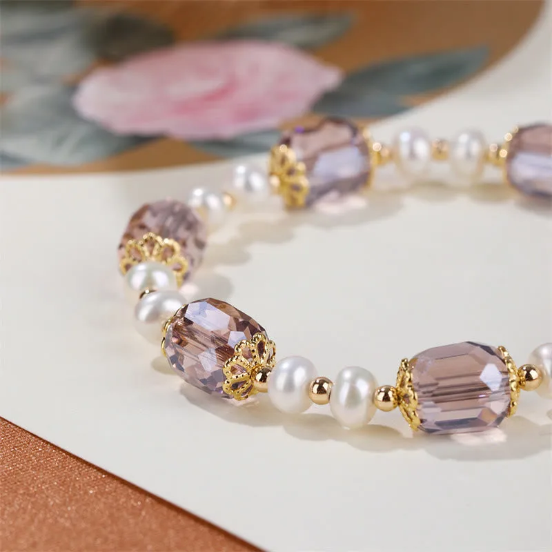 Mythstone Natural Amethyst Pearl Peace Healing Chain Bracelet - Image 6