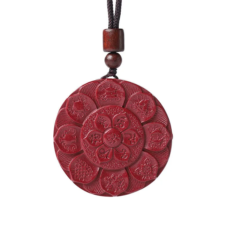 Mythstone Natural Cinnabar Lotus Om Mani Padme Hum Blessing Necklace String Pendant - Image 7