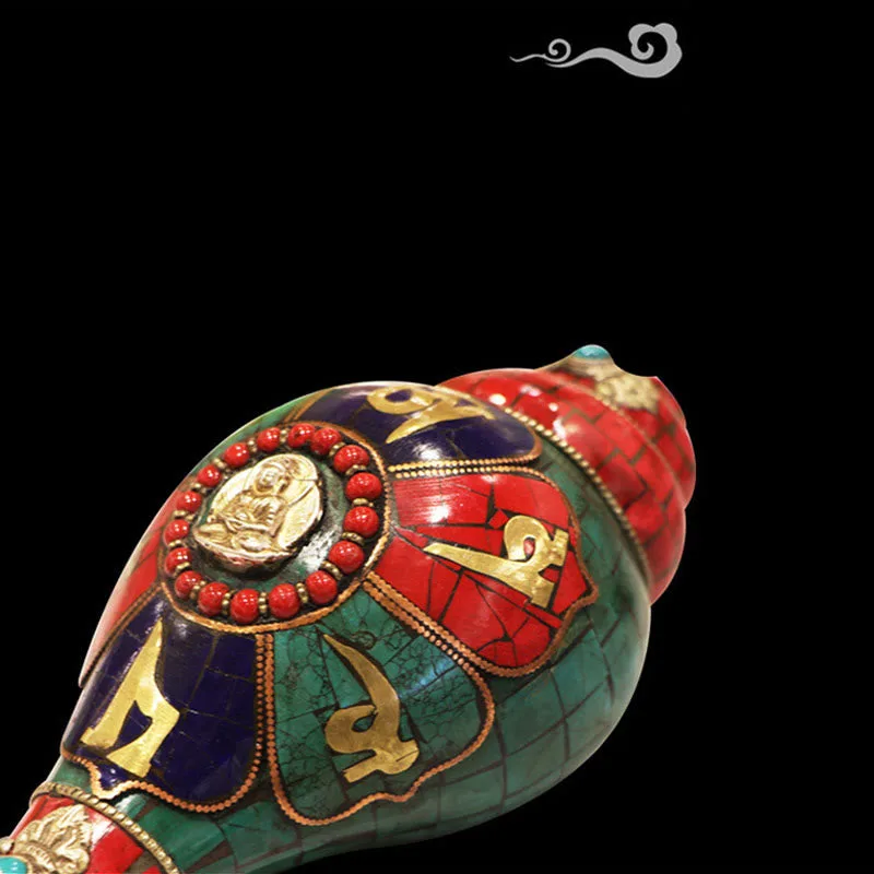 Mythstone Tibetan Handmade Shankha Om Mani Padme Hum Buddha Conch Shell Lucky Decoration - Image 7