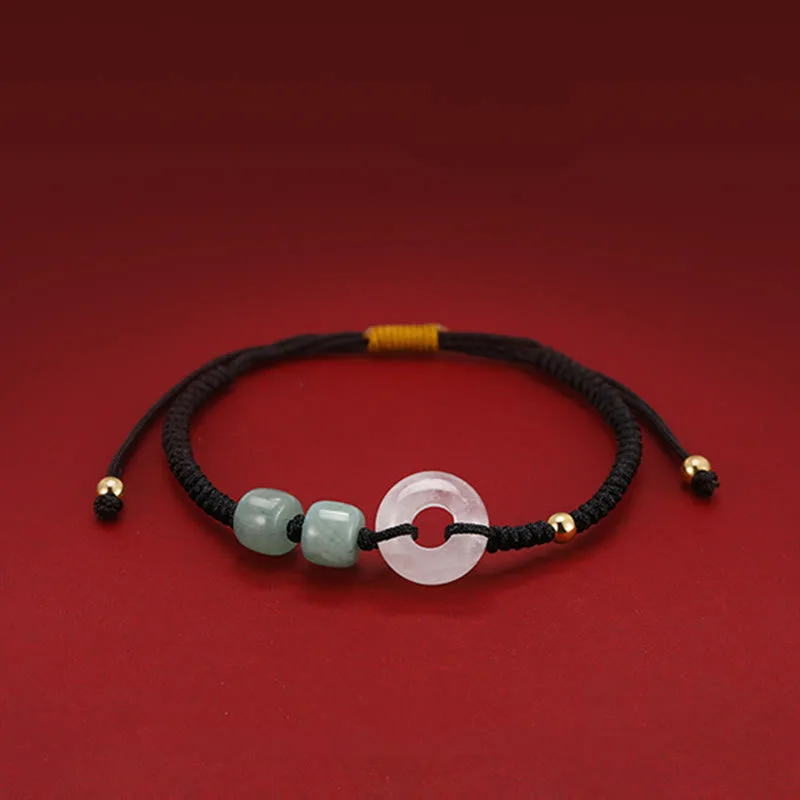 Mythstone 2Pcs Green Aventurine White Jade Peace Buckle Luck Braided Couple Bracelet - Image 7