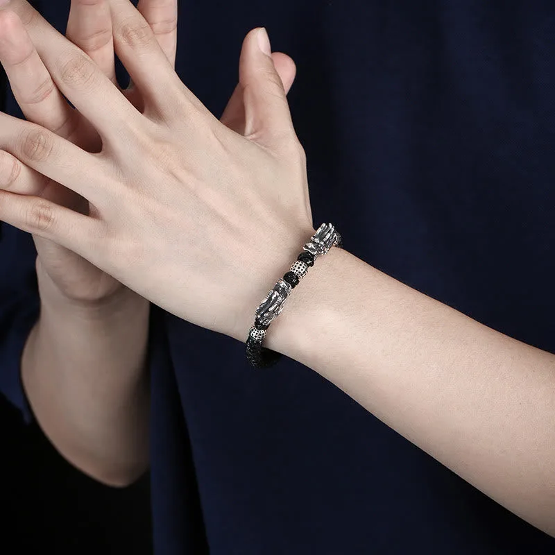 Mythstone 999 Sterling Silver Double Dragon Luck Handmade Braided Bracelet - Image 4