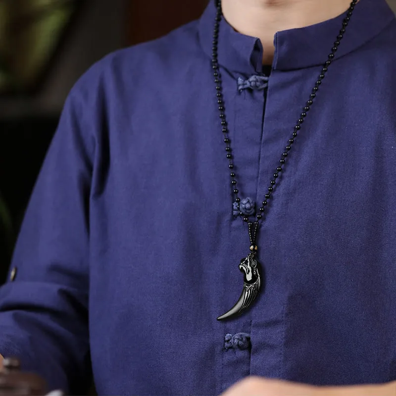 Mythstone Natural Black Jade Chinese Zodiac Dragon Tooth Pattern Protection Necklace Pendant - Image 7