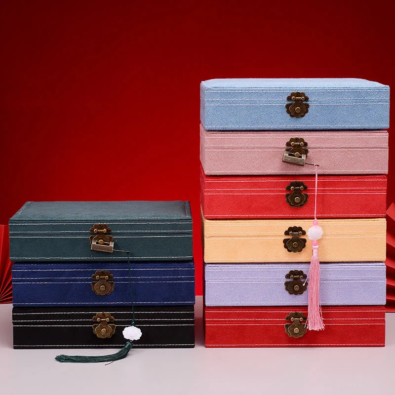 Mythstone Simple Design Jewelry Box Organizer Single Layer Flannel Jewelry Storage Box With Lock - Image 2