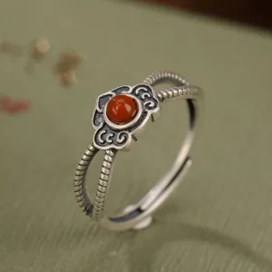 Mythstone 925 Sterling Silver Red Agate Bead Logical Thinking Ring