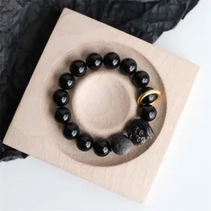 Mythstone Black Obsidian Silver Sheen Obsidian Lion Strength Bracelet