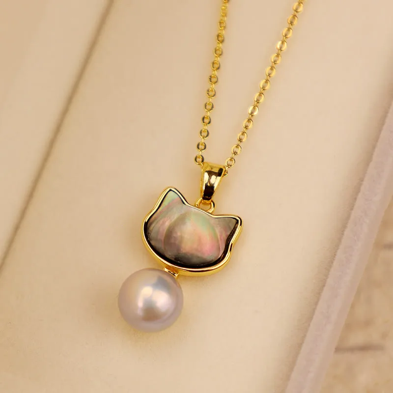 Mythstone Natural Pearl Copper Cat Healing Necklace Pendant Earrings - Image 7