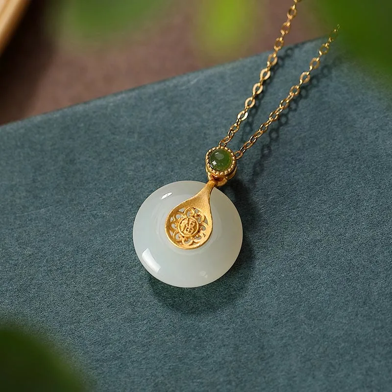 Mythstone 925 Sterling Silver Plated Gold Hetian Jade Fu Character Luck Necklace Pendant Bracelet Earrings - Image 3