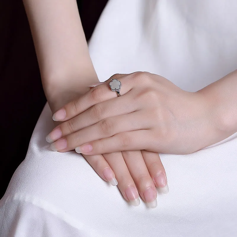 Mythstone 925 Sterling Silver Plated Gold Natural Hetian Jade Flower Luck Necklace Pendant Ring Set - Image 9