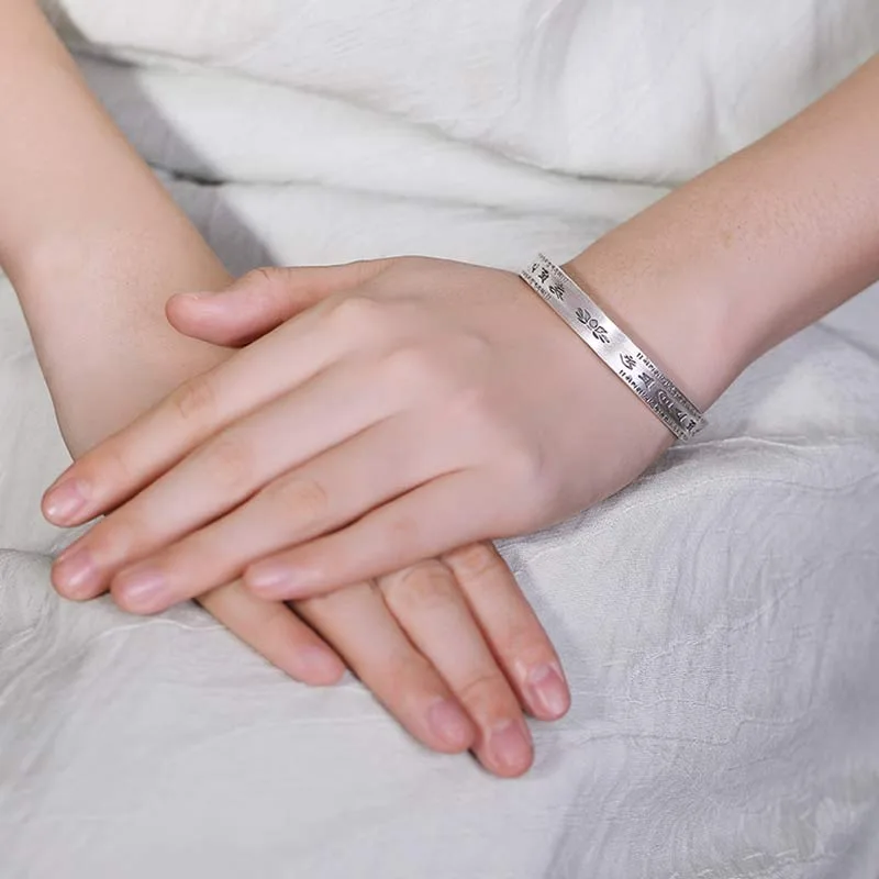 Mythstone 999 Sterling Silver Om Mani Padme Hum Lotus Wisdom Bracelet Bangle - Image 4