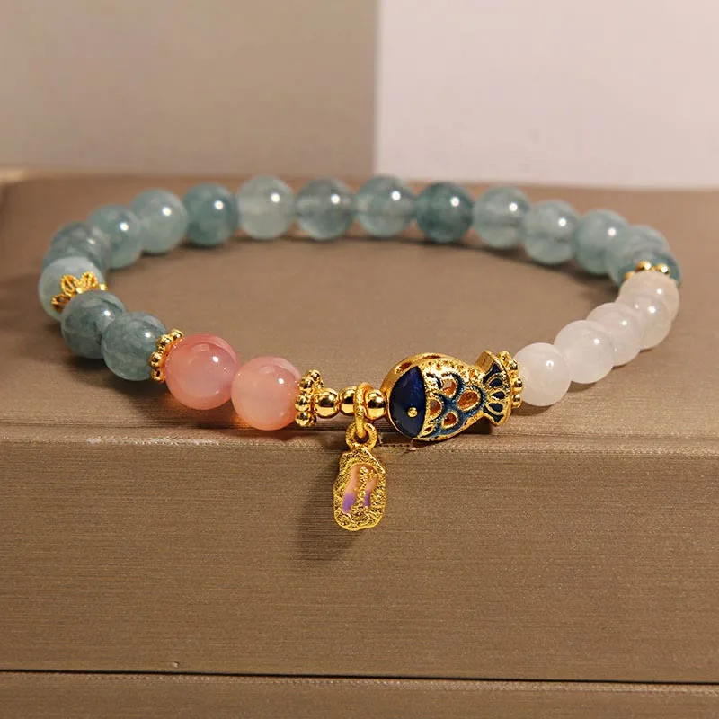 Mythstone - Jade Yanyuan Agate White Jade Koi Fish Scripture Charm Luck Bracelet