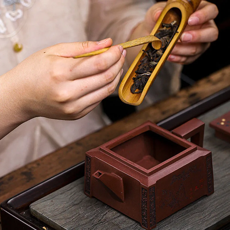 Mythstone Yixing All Handmade Gomoku Playing Chess Purple Clay Kung Fu Square Teapot 280ml - Image 9