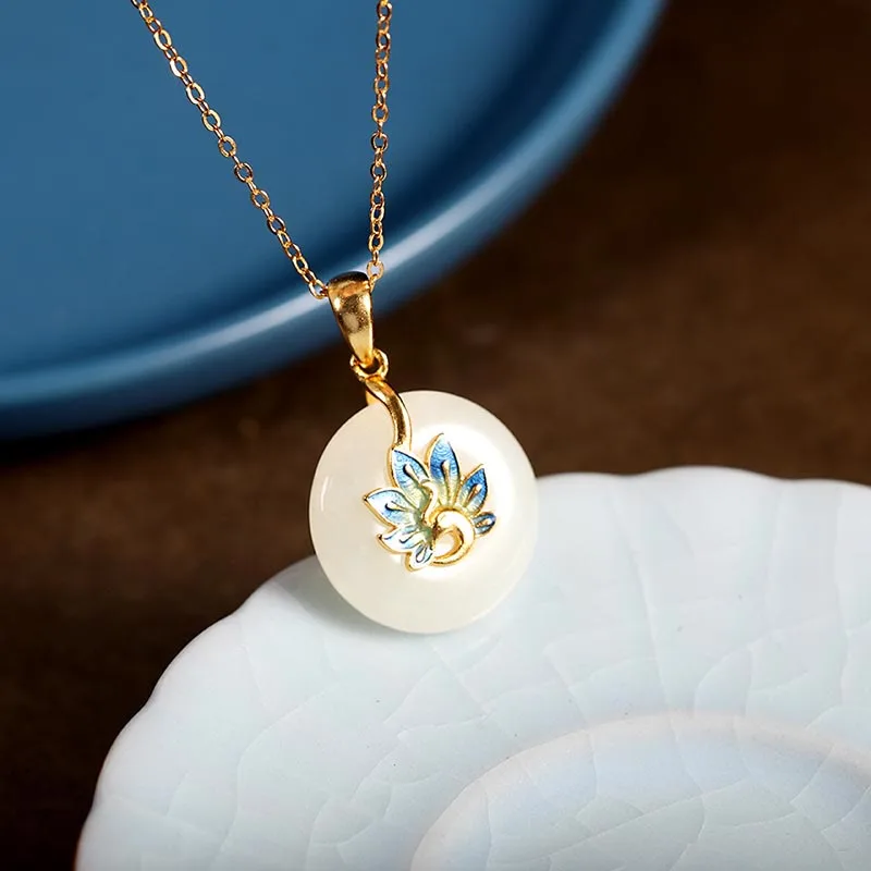 Mythstone 925 Sterling Silver Natural Hetian White Jade Peacock Blessing Necklace Pendant Ring Earrings Set - Image 4