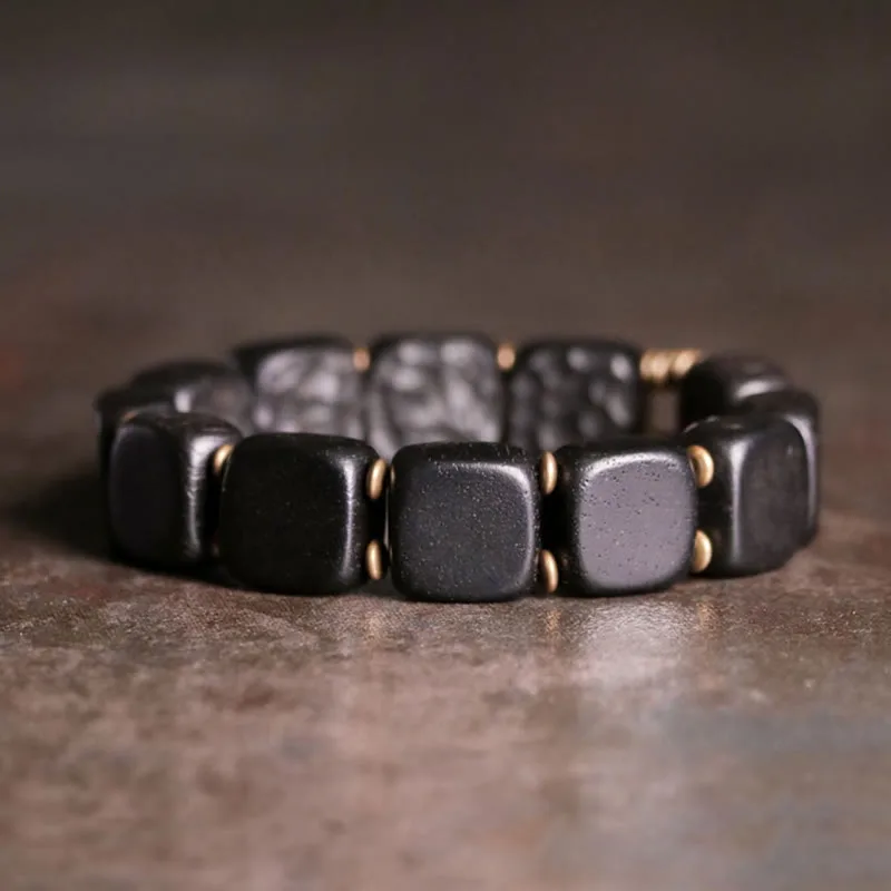 Mythstone Retro Ebony Wood Texture Style Copper Peace Balance Bracelet - Image 3