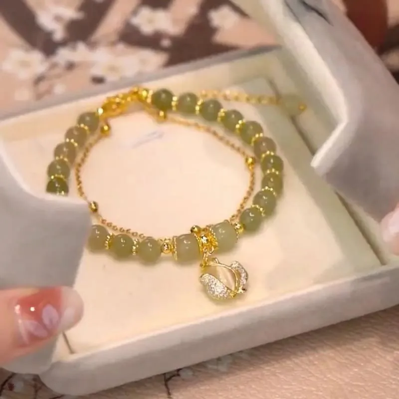 Mythstone Jade Leaf Ginkgo Tulip Peanut Fu Character Luck Beaded Bracelet - Image 13