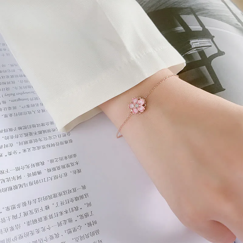 Mythstone 925 Sterling Silver Cherry Blossom Blessing Chain Bracelet Rotatable Ring - Image 11