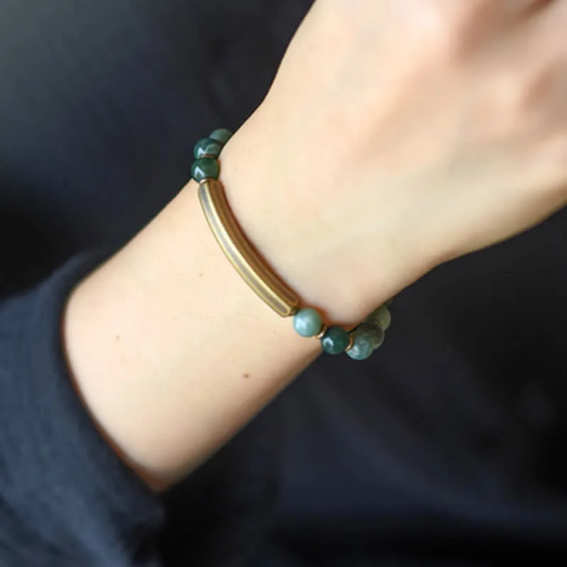 Mythstone Red Jasper Moss Agate Black Obsidian Crystal Copper Peace Couple Bracelet - Image 18