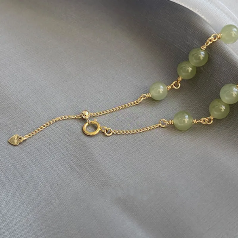 Mythstone 14k Gold Plated Hetian Jade Beaded Prosperity Chain Bracelet - Image 4