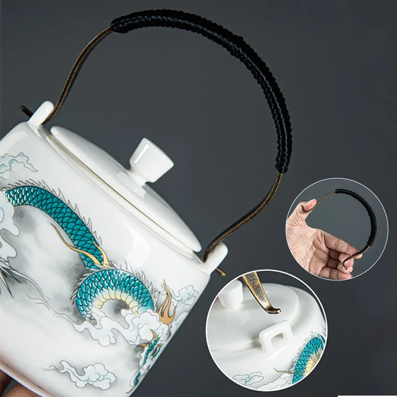 Mythstone Vintage Dragon Mountain Fisherman Landscape White Porcelain Ceramic Kung Fu Teapot - Image 9