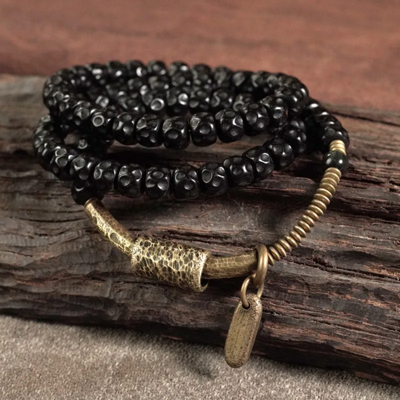 Mythstone Retro Coconut Shell Copper Happiness Triple Wrap Bracelet - Image 3