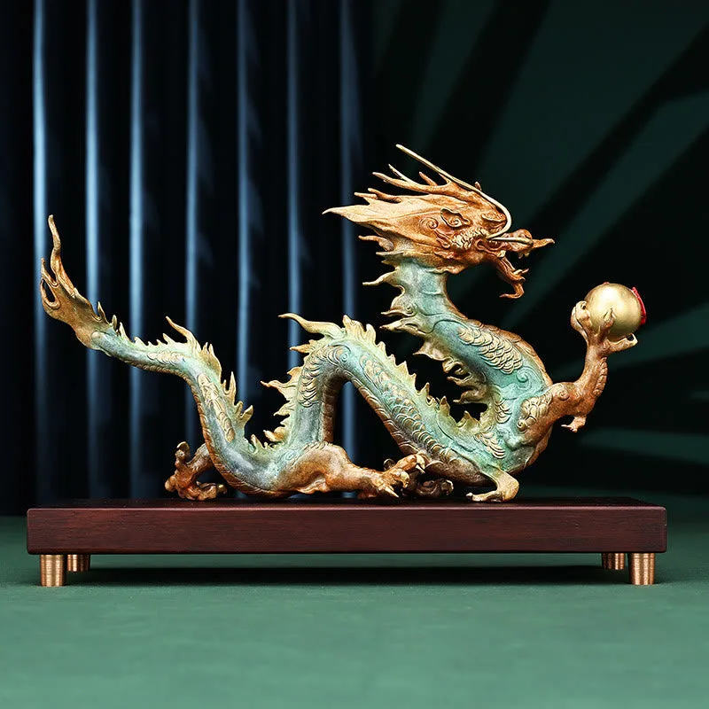 Mythstone Year Of The Dragon Auspicious Dragon Brass Copper Luck Success Office Decoration - Image 3