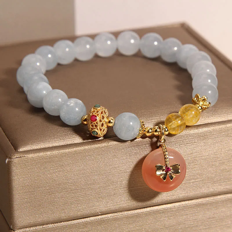 Mythstone Natural Aquamarine Yanyuan Agate Peace Buckle Citrine Healing Bracelet - Image 5