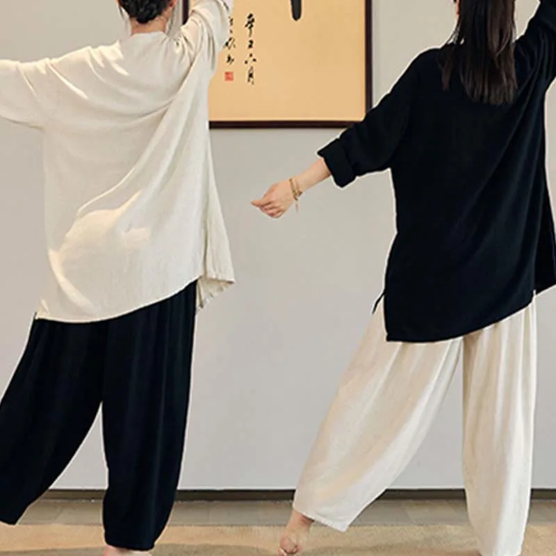 Mythstone Plain Long Sleeve Coat Jacket Top Wide Leg Pants Zen Tai Chi Yoga Meditation Clothing - Image 11