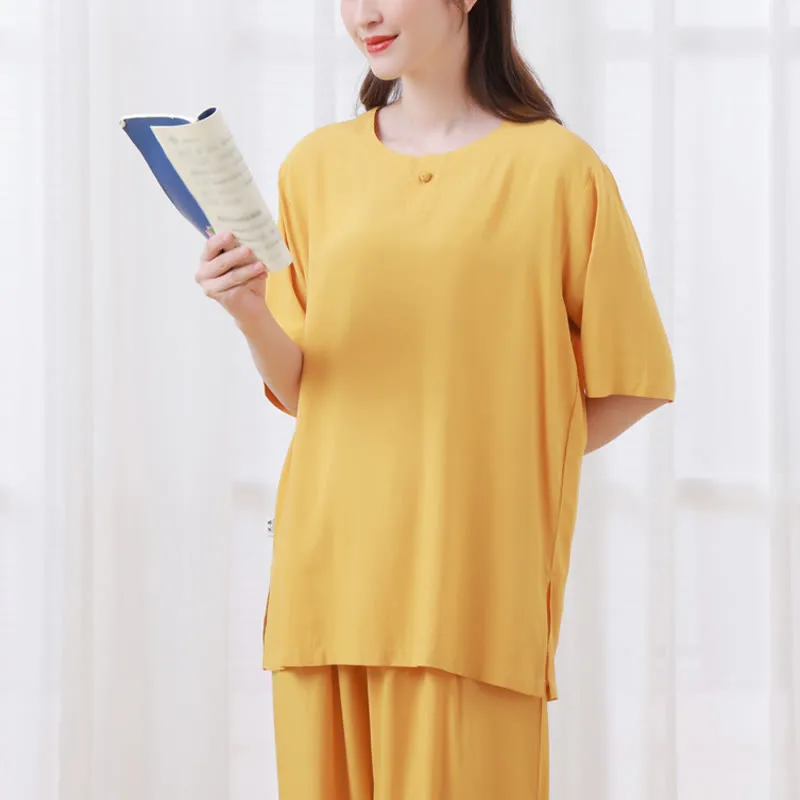 Mythstone 2Pcs Half Sleeve T-Shirt Pants Meditation Zen Tai Chi Cotton Linen Clothing Unisex Set - Image 5