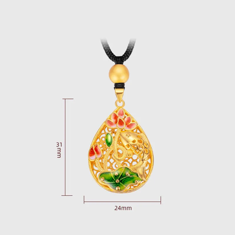 Mythstone - Koi Fish Lotus Flower Leaf Copper Luck Necklace Pendant - Image 7