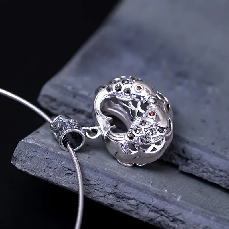 Mythstone - 925 Sterling Silver Natural Chalcedony Lock of Good Wishes Koi Fish Luck Necklace Pendant - Image 3