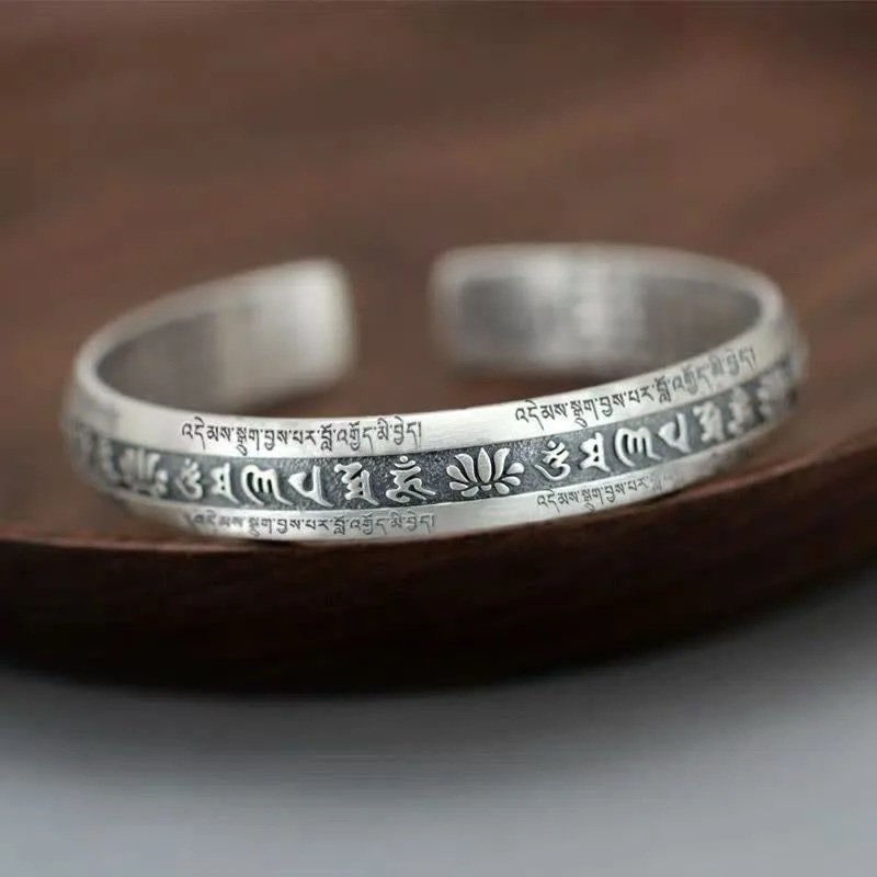 Mythstone Om Mani Padme Hum Heart Sutra Mantra Lotus Peace Meditation Cuff Bracelet Bangle - Image 7