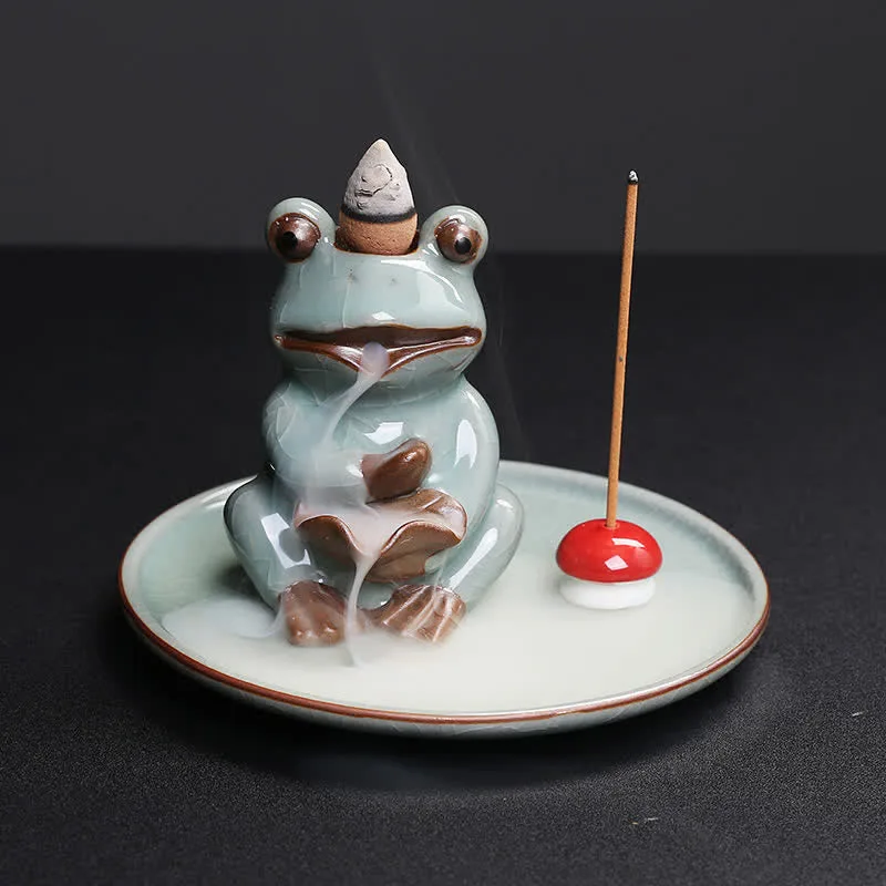 Mythstone Meditation Frog Ceramic Lotus Healing Incense Burner - Image 3