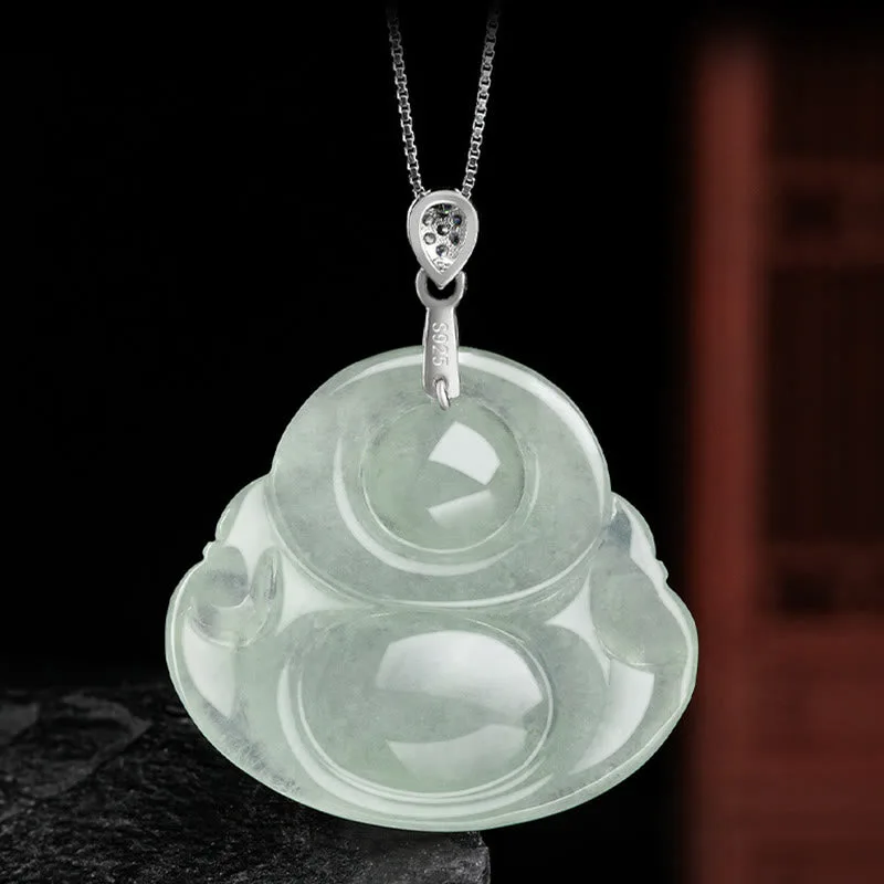 Mythstone 925 Sterling Silver Natural Jade Laughing Buddha Prosperity Abundance Chain Necklace Pendant - Image 5