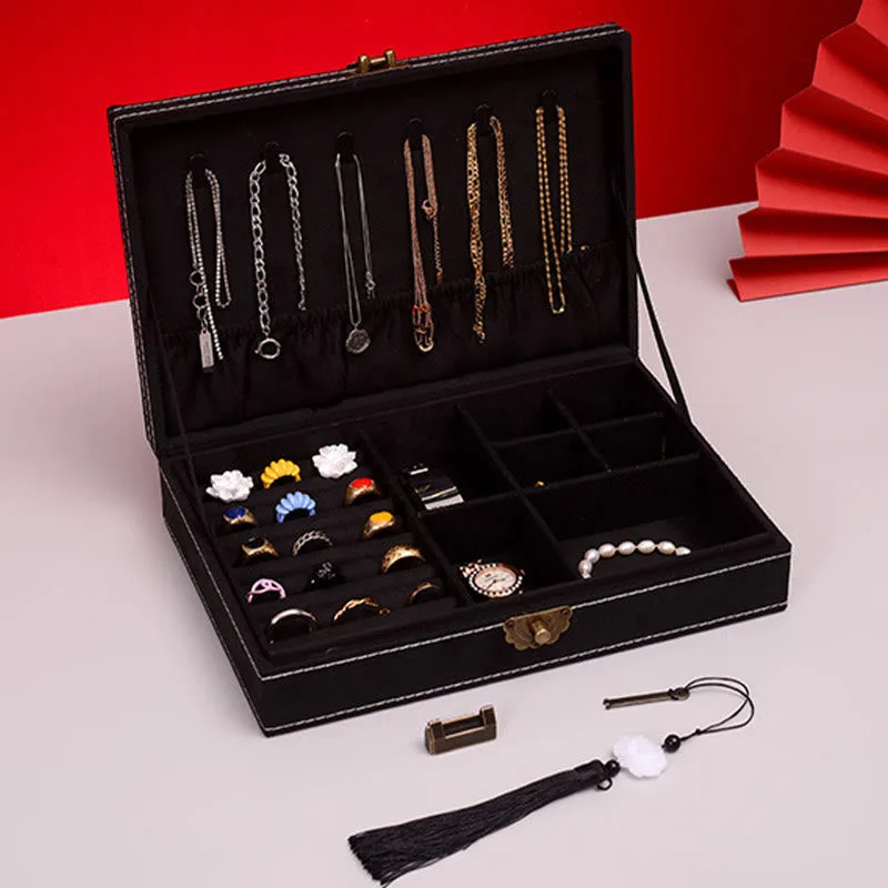 Mythstone Simple Design Jewelry Box Organizer Single Layer Flannel Jewelry Storage Box With Lock - Image 20