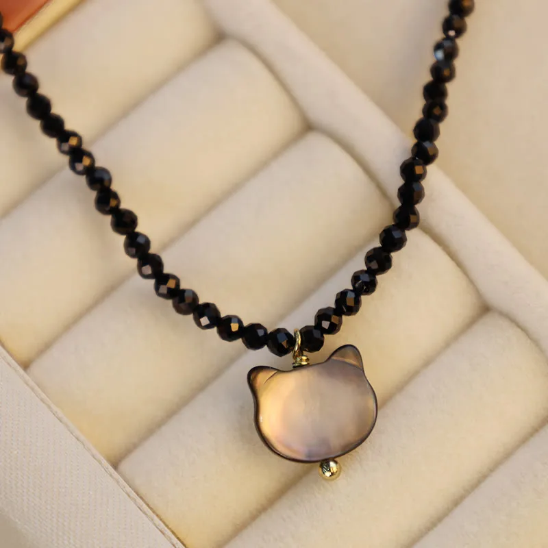 Mythstone Black Spinel Cute Cat Motivate Choker Necklace