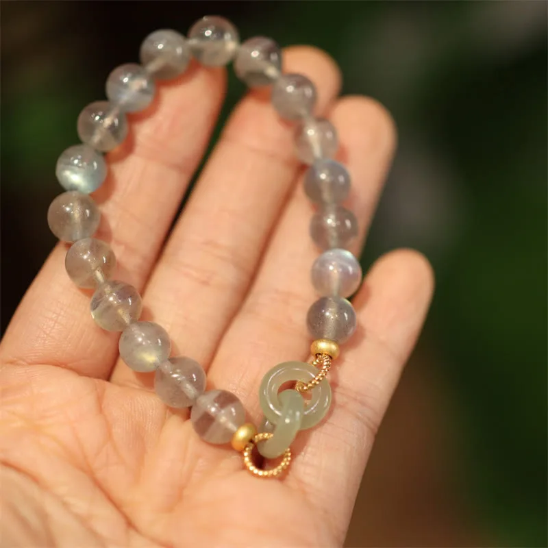 Mythstone Natural Moonstone Heitan Jade Peace Buckle Healing Bracelet - Image 3