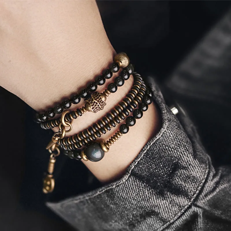 Mythstone Rainbow Obsidian Ebony Wood Copper Positive Multilayer Bracelet - Image 12